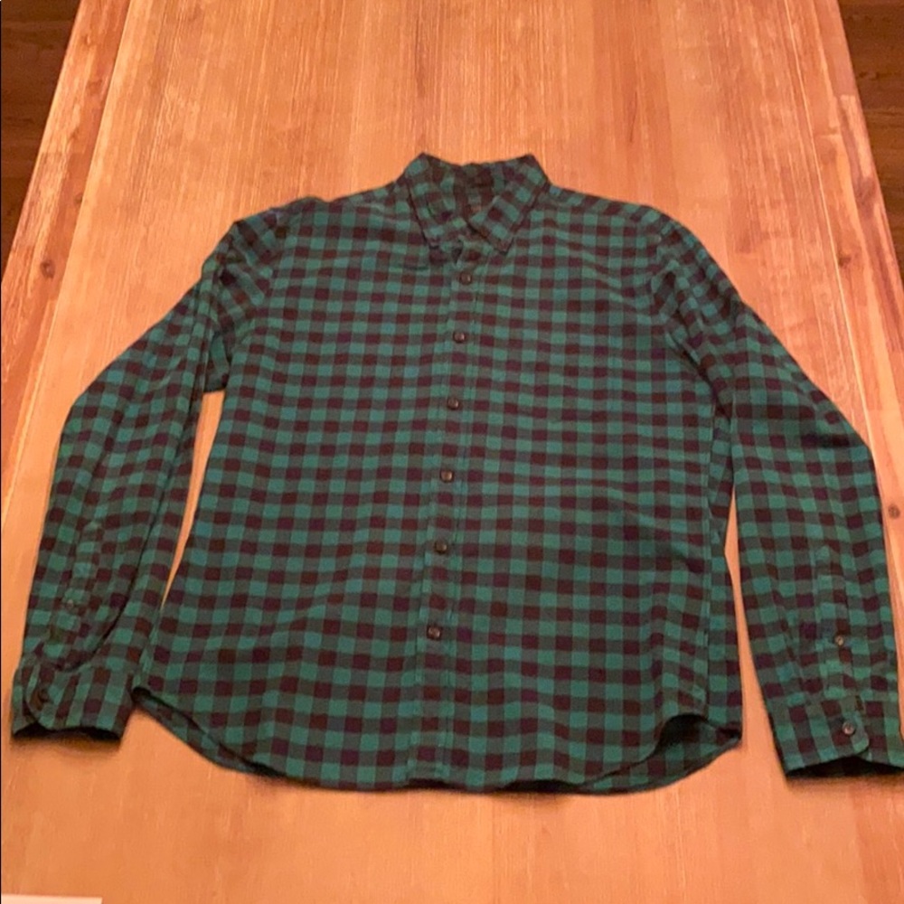 JCrew slim fit green and black button down shirt